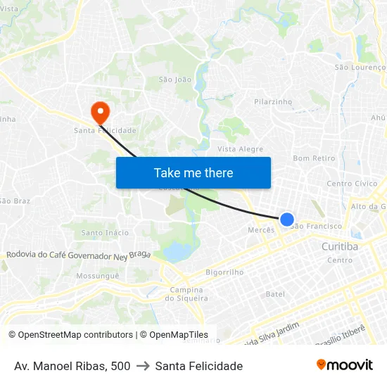 Av. Manoel Ribas, 500 to Santa Felicidade map
