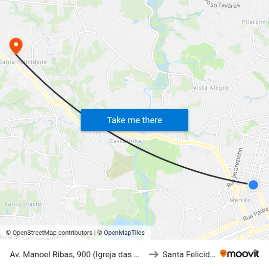 Av. Manoel Ribas, 900 (Igreja das Mercês) to Santa Felicidade map