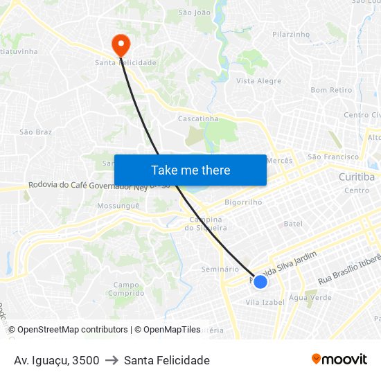 Av. Iguaçu, 3500 to Santa Felicidade map