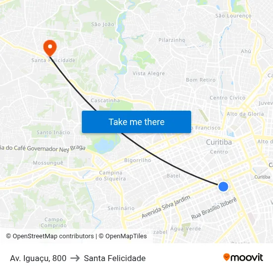 Av. Iguaçu, 800 to Santa Felicidade map