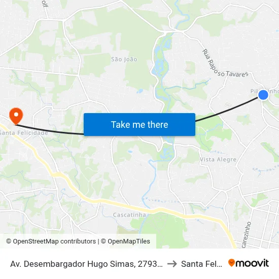 Av. Desembargador Hugo Simas, 2793 (Cruz do Pilarzinho) to Santa Felicidade map