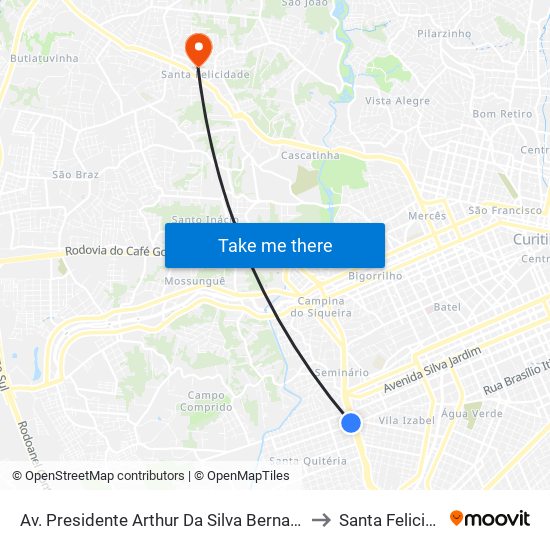 Av. Presidente Arthur Da Silva Bernardes, 526 to Santa Felicidade map