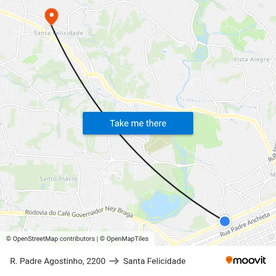 R. Padre Agostinho, 2200 to Santa Felicidade map
