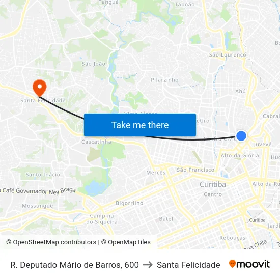 R. Deputado Mário de Barros, 600 to Santa Felicidade map