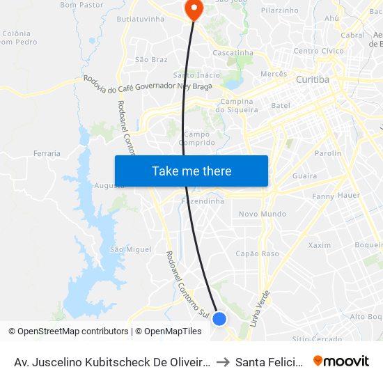 Av. Juscelino Kubitscheck De Oliveira, 12793 to Santa Felicidade map