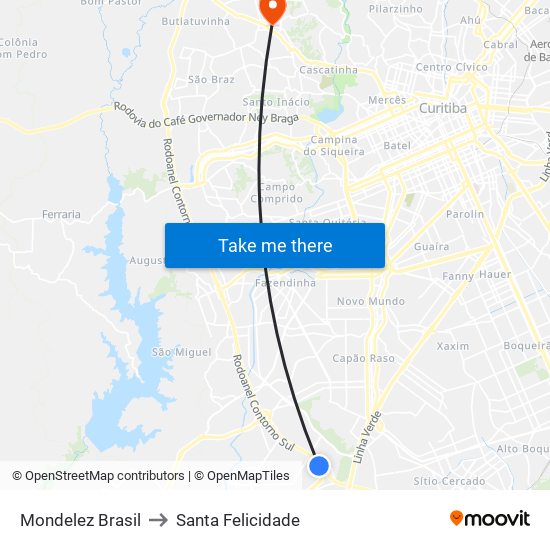 Mondelez Brasil to Santa Felicidade map