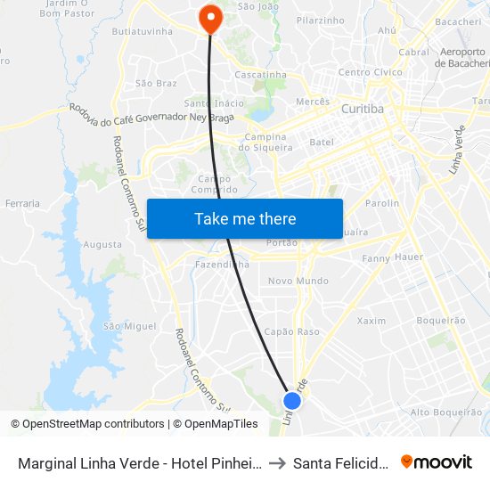 Marginal Linha Verde - Hotel Pinheirinho to Santa Felicidade map