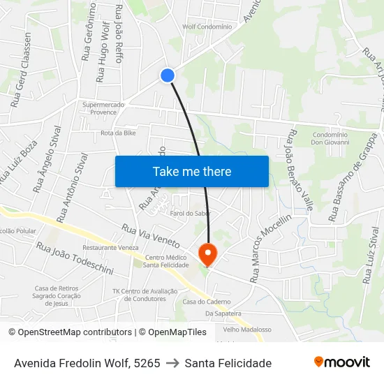Avenida Fredolin Wolf, 5265 to Santa Felicidade map