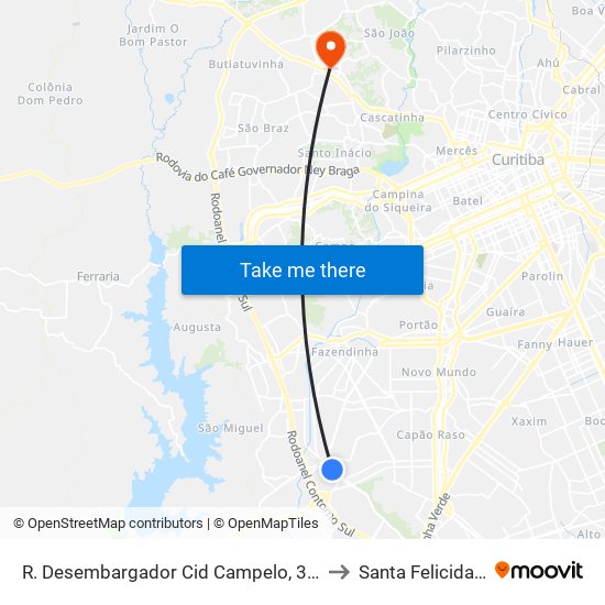 R. Desembargador Cid Campelo, 3690 to Santa Felicidade map