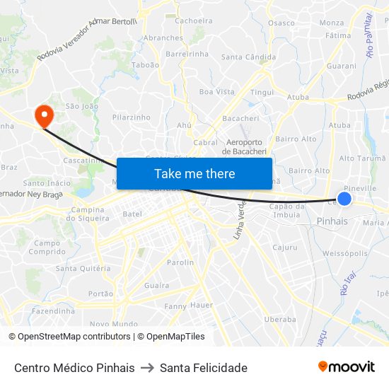 Centro Médico Pinhais to Santa Felicidade map