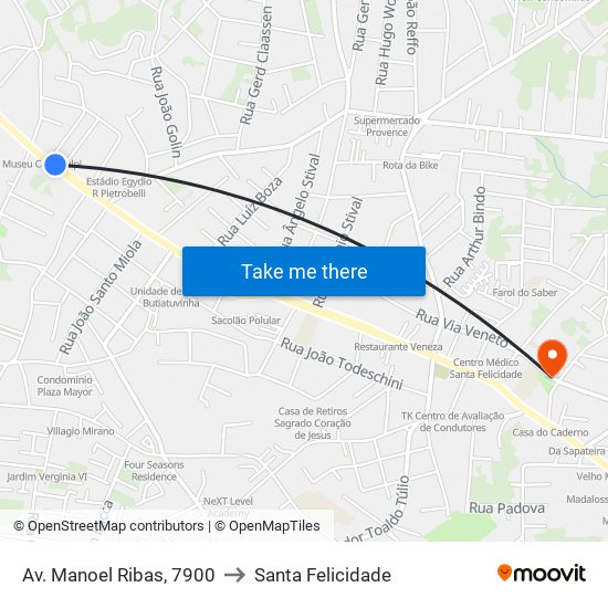 Av. Manoel Ribas, 7900 to Santa Felicidade map