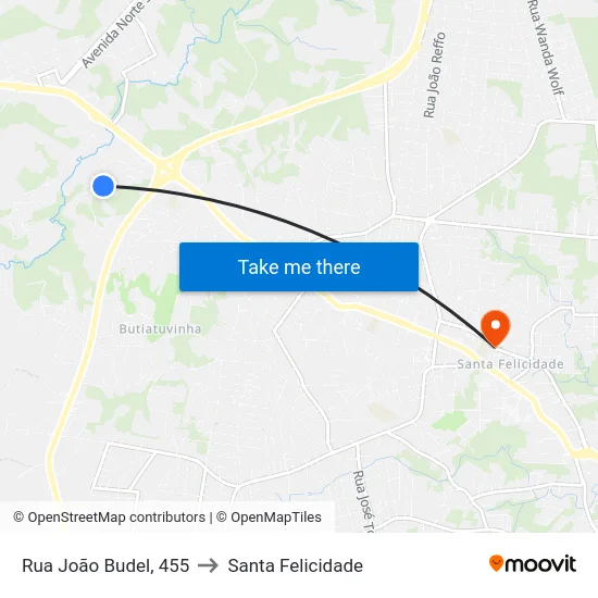 Rua João Budel, 455 to Santa Felicidade map