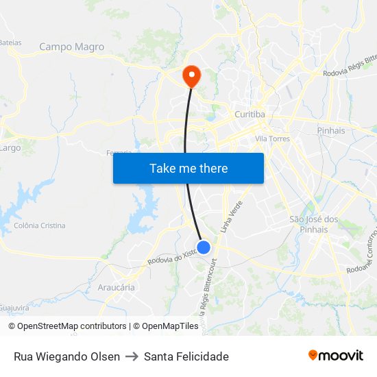 Rua Wiegando Olsen to Santa Felicidade map