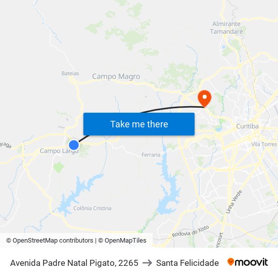 Avenida Padre Natal Pigato, 2265 to Santa Felicidade map