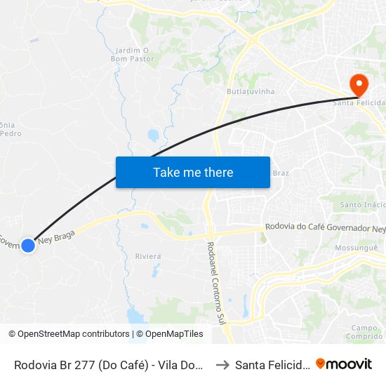 Rodovia Br 277 (Do Café) - Vila Dom Pedro to Santa Felicidade map