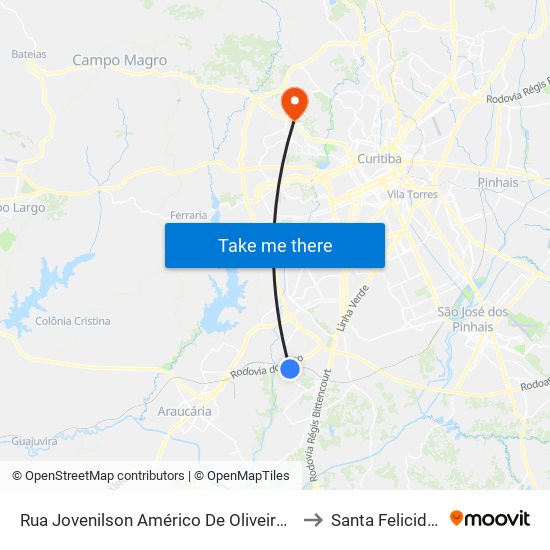 Rua Jovenilson Américo De Oliveira, 2-32 to Santa Felicidade map