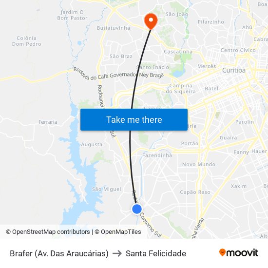 Brafer (Av. Das Araucárias) to Santa Felicidade map