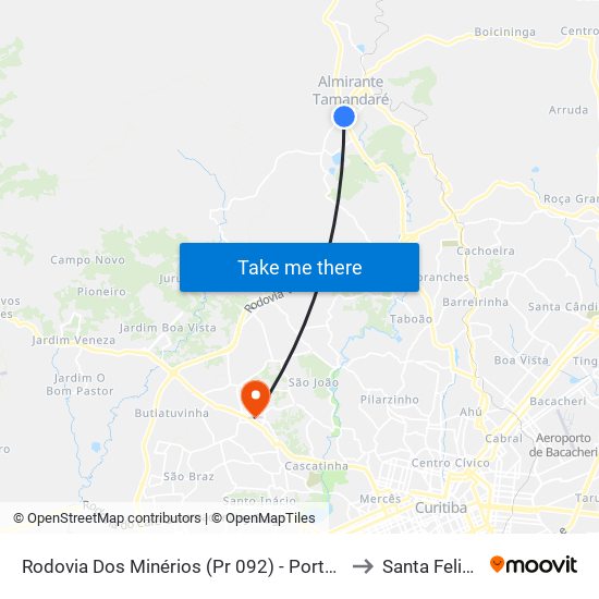 Rodovia Dos Minérios (Pr 092) - Portal De Tamandaré to Santa Felicidade map