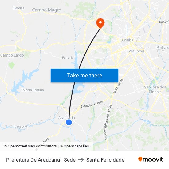Prefeitura De Araucária - Sede to Santa Felicidade map