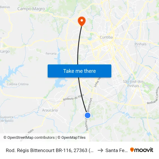 Rod. Régis Bittencourt BR-116, 27363 (Copel Subestação Umbará) to Santa Felicidade map