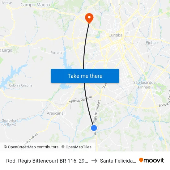 Rod. Régis Bittencourt BR-116, 29192 to Santa Felicidade map