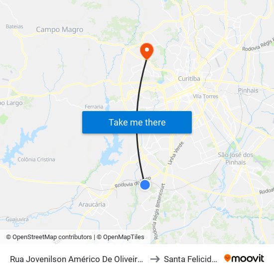 Rua Jovenilson Américo De Oliveira, 111 to Santa Felicidade map