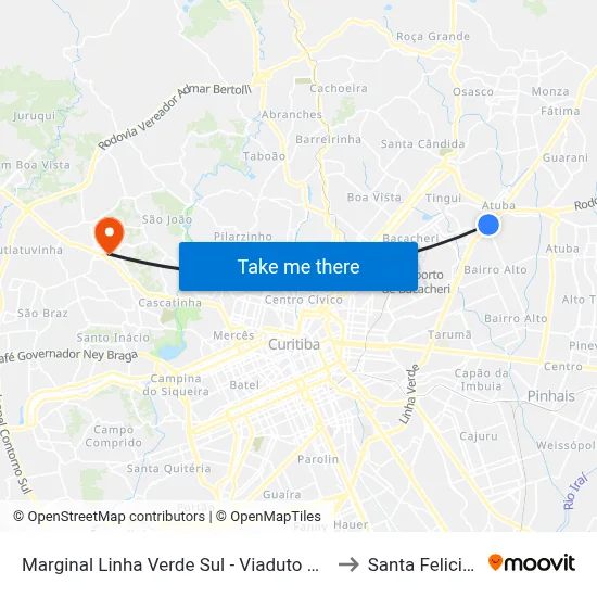 Marginal Linha Verde Sul - Viaduto Bairro Alto to Santa Felicidade map