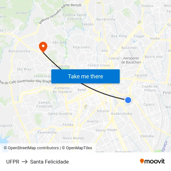 UFPR to Santa Felicidade map