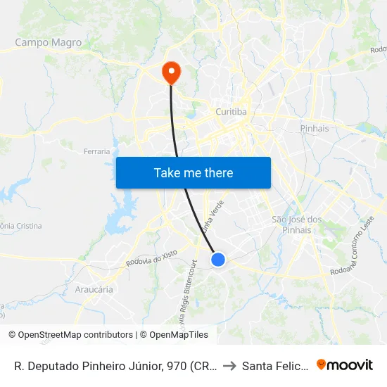 R. Deputado Pinheiro Júnior, 970 (CRAS Umbará) to Santa Felicidade map
