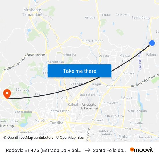 Rodovia Br 476 (Estrada Da Ribeira) to Santa Felicidade map