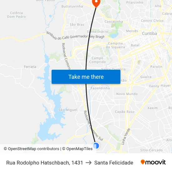 Rua Rodolpho Hatschbach, 1431 to Santa Felicidade map