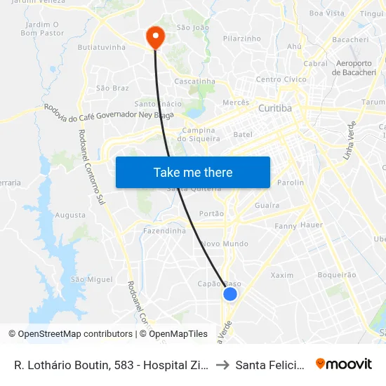R. Lothário Boutin, 583 - Hospital Zilda Arns to Santa Felicidade map