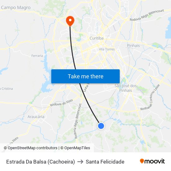 Estrada Da Balsa (Cachoeira) to Santa Felicidade map