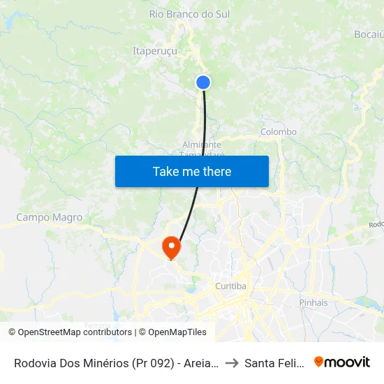 Rodovia Dos Minérios (Pr 092) - Areias (Igreja Matriz) to Santa Felicidade map
