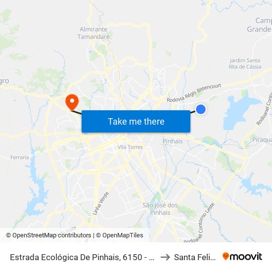 Estrada Ecológica De Pinhais, 6150 - Jardim Marumby to Santa Felicidade map