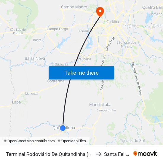 Terminal Rodoviário De Quitandinha (José Steff Filho) to Santa Felicidade map