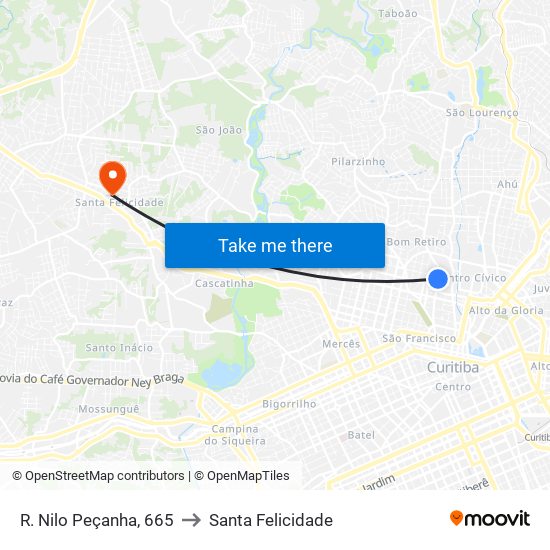 R. Nilo Peçanha, 665 to Santa Felicidade map