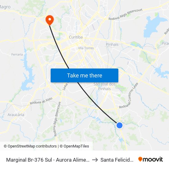 Marginal Br-376 Sul - Aurora Alimentos to Santa Felicidade map