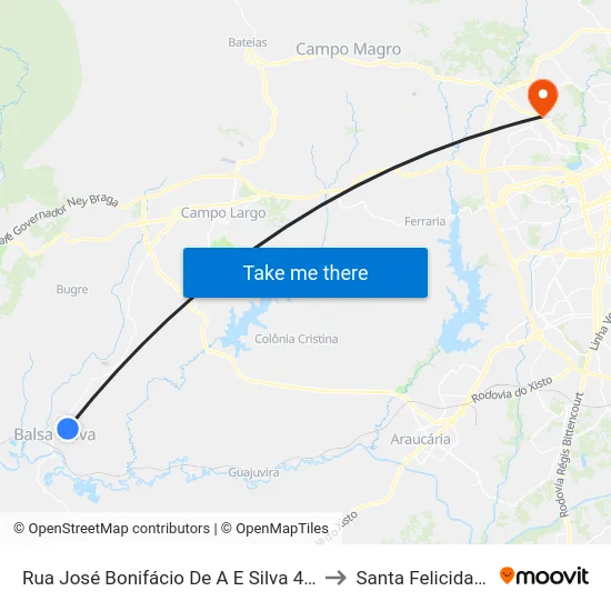 Rua José Bonifácio De A E Silva 414 to Santa Felicidade map