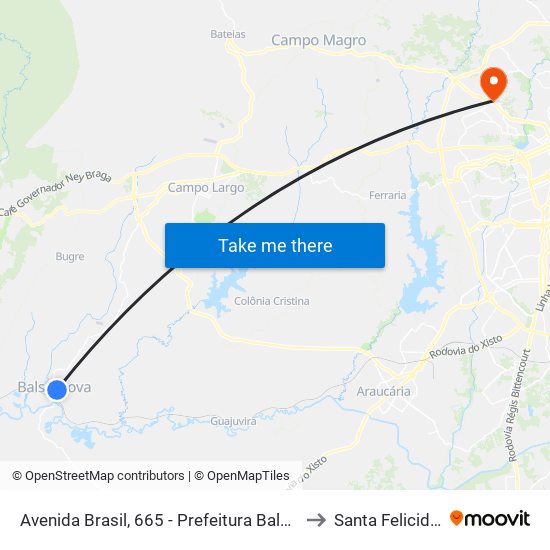 Avenida Brasil, 665 - Prefeitura Balsa Nova to Santa Felicidade map