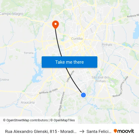 Rua Alexandro Glenski, 815 - Moradias Iguaçu 1 to Santa Felicidade map