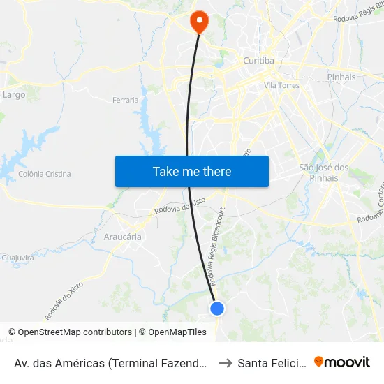 Av. das Américas (Terminal Fazenda - Externo) to Santa Felicidade map