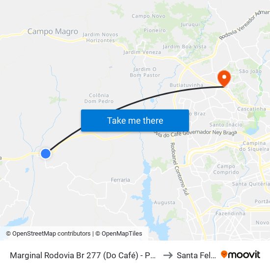 Marginal Rodovia Br 277 (Do Café) - Passarela Vila Ponmpéia to Santa Felicidade map