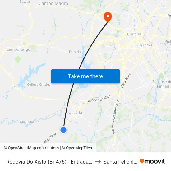 Rodovia Do Xisto (Br 476) - Entrada Onças to Santa Felicidade map