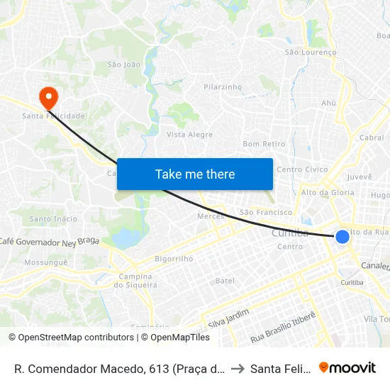 R. Comendador Macedo, 613 (Praça do Expedicionário) to Santa Felicidade map