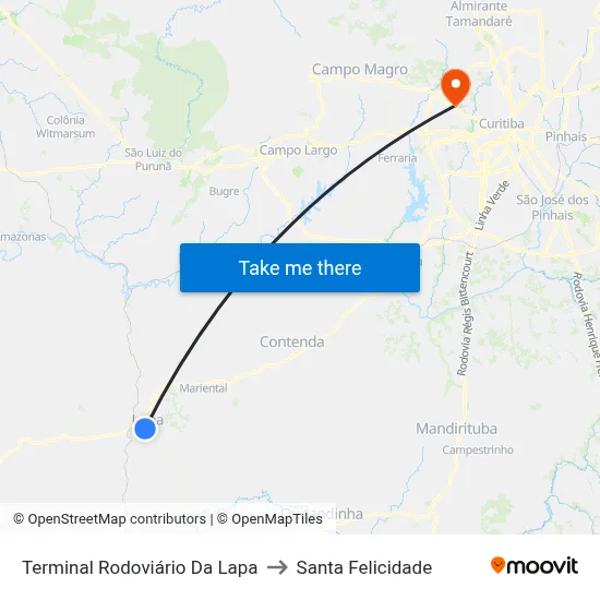Terminal Rodoviário Da Lapa to Santa Felicidade map