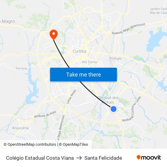 Colégio Estadual Costa Viana to Santa Felicidade map