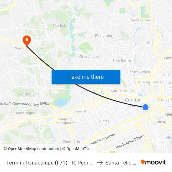 Terminal Guadalupe (F71) - R. Pedro Ivo, 955 to Santa Felicidade map