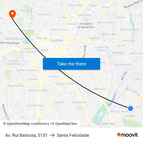 Av. Rui Barbosa, 5151 to Santa Felicidade map