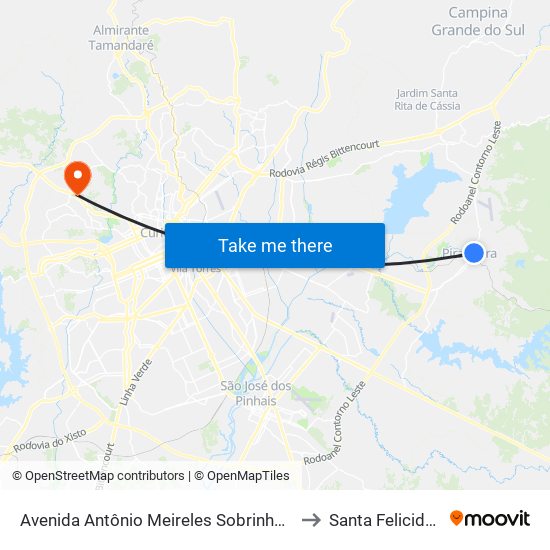 Avenida Antônio Meireles Sobrinho, 342 to Santa Felicidade map